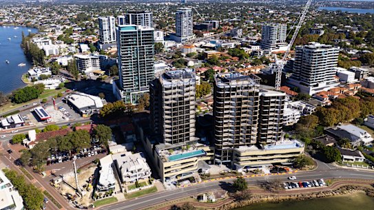 Aerial view of Canning Bridge, Applecross, where a number of high-rise towers have been built in recent years. Picture: Adobe Stock