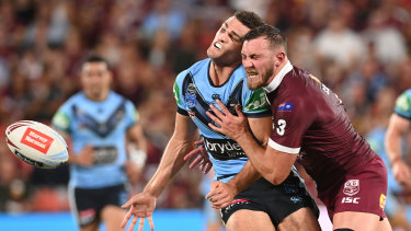 Kurt Capewell irons out Penrith teammate Nathan Cleary during last year’s Origin series.
