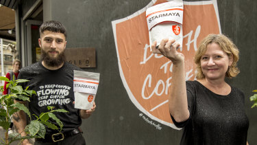 Single O barista Oliver Hinder and the company's director Wendy De Jong with their new climate-resilient coffee variety Starmaya. 