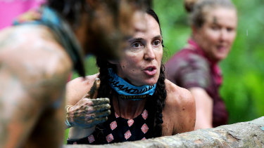 Janine Allis with Steven Bradbury in a challenge on Australian Survivor.