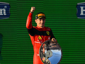 Charles Leclerc celebrates his victory in Melbourne.