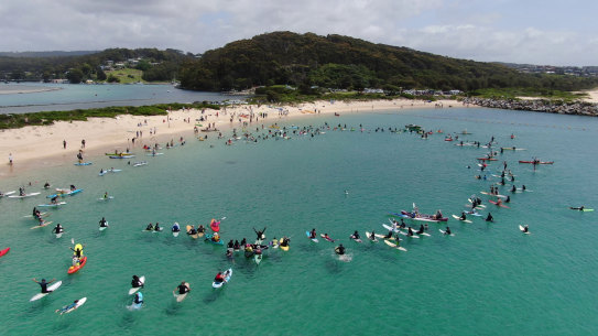 As many as 400 people joined a so-called paddle-out to support the reinstatement of marine sanctuaries in the Batemans Bay area. In late December 2019, the Berejiklian government lifted bans on recreational fishing for six marine parks in the region.
