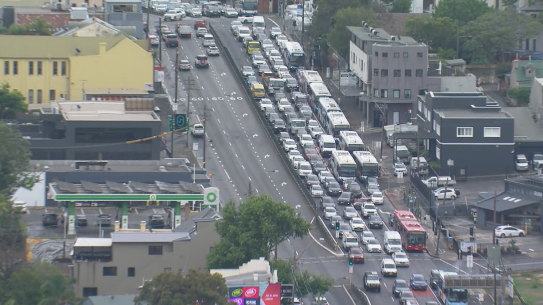 Bumper-to-bumper traffic on Victoria Road on Wednesday morning. 