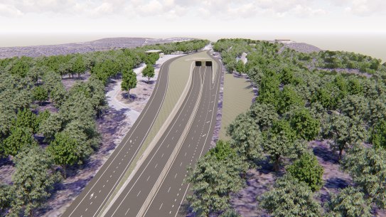 An artist's impression of the northern entrance to the proposed tunnel under Blackheath in the Blue Mountains.