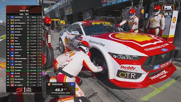 Brodie Kostecki dropped to fifth after a slow pit stop late in the Bathurst 1000.