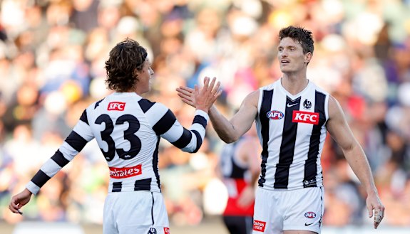 Mihocek, with Jack Ginnivan, is a big part of Collingwood’s forward line.
