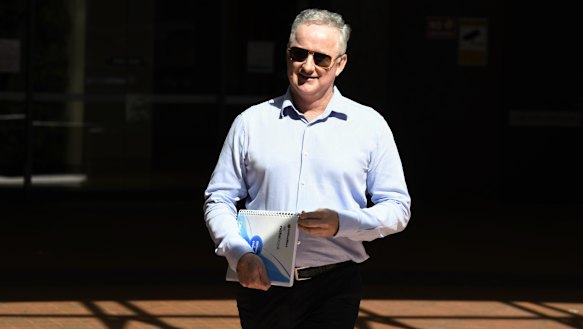 Hugh Marks on his way out of a meeting with Peter V'landys at Racing NSW offices in Sydney's CBD recently.