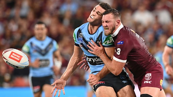 Kurt Capewell irons out his Penrith teammate Nathan Cleary during this year's Origin series.