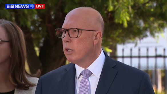 “Ask that question again.“: Peter Dutton responds to a question about Hezbollah at a press conference in Sydney.