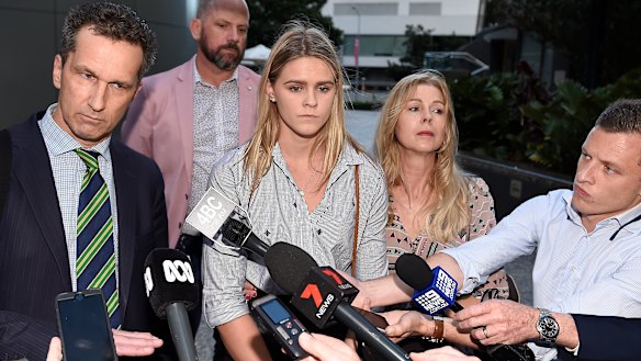 Shayna Jack with her mother, Pauline, and lawyer after a meeting with ASADA in August 2019.