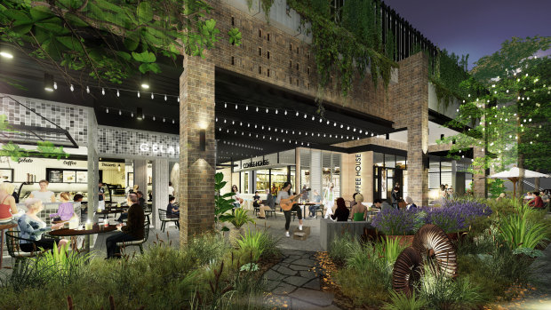 The view from Rashay's: an artist's impression of the new Westfield Woden dining precinct along Bradley Street.