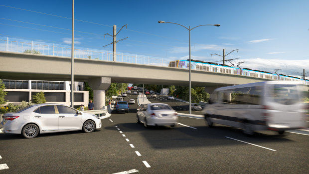 The skyrail over Toorak Road will be up to nine metres high.