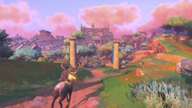 Immortals' colourful and sparsely textured world reminds of Fortnite, but is filled with ancient greek structures and mythological creatures.