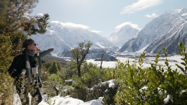 A winter walk in the Aoraki/Mount Cook National Park.