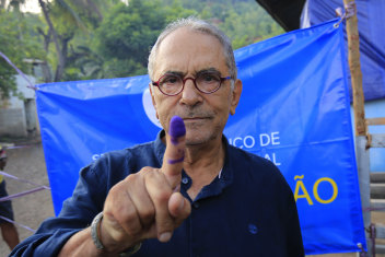 Jose Ramos-Horta visits a polling station in Dili on Saturday.