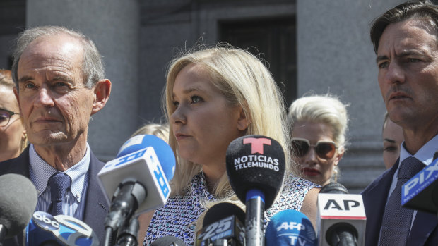 Virginia Roberts Giuffre outside a Manhattan court with her lawyer David Boies in August, 2019.