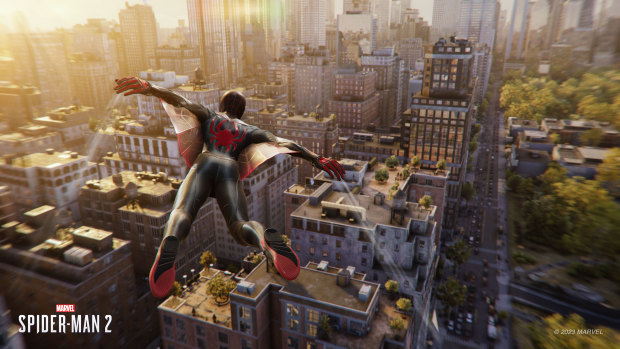 Spider-Man 2 moves fast, especially while using the new web wings.