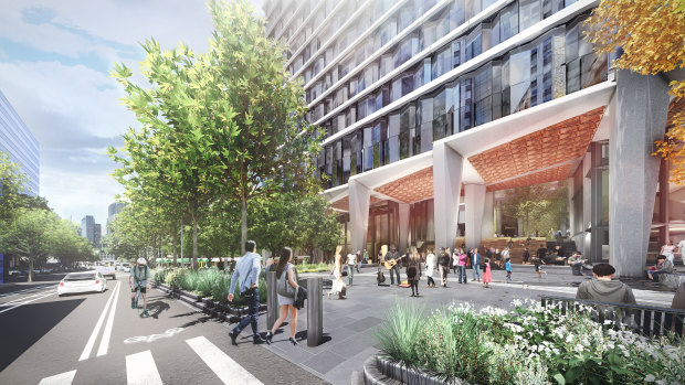 An artist's impression of a new park to be built at the corner of Market Street and Collins Street