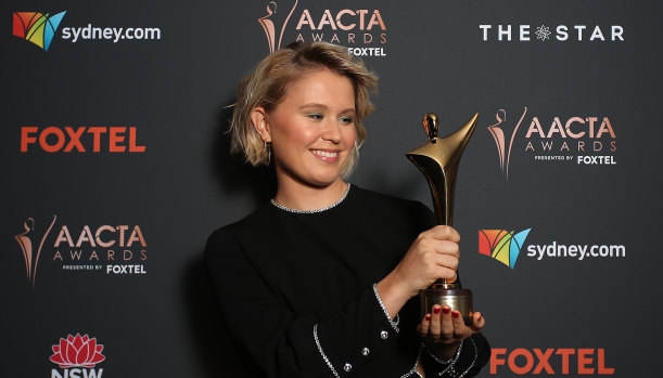 Eliza Scanlen with her AACTA Award for best actress for her role in Babyteeth.