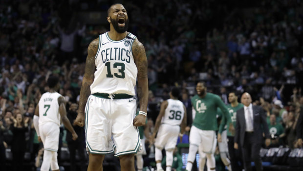 Boston Celtics forward Marcus Morris fires up.