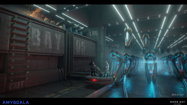 Concept art from Amygdala, in which criminals are trapped in ‘mind pods’.