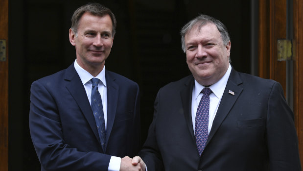 British Foreign Secretary Jeremy Hunt welcomes US Secretary of State Mike Pompeo to London earlier this month.