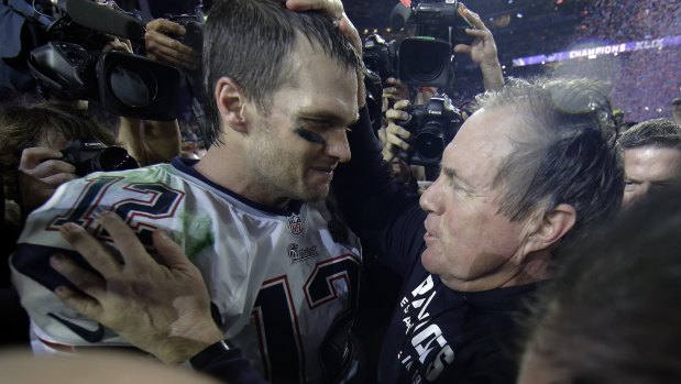Tom Brady and Bill Belichick after another Super Bowl victory.