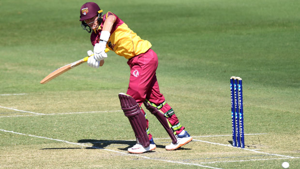 Marnus Labuschagne flicks one away en route to his 61 for Queensland at Allan Border Field.