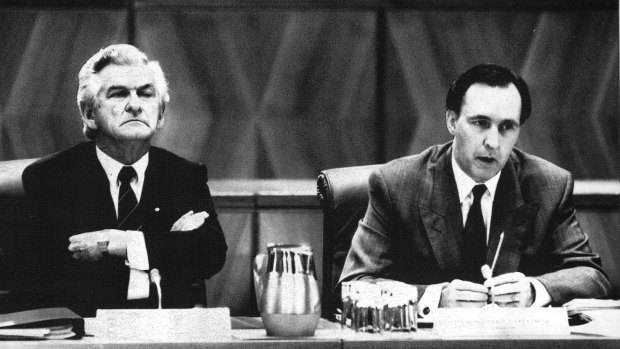 Bob Hawke and Paul Keating during the Premiers conference, May 1991.