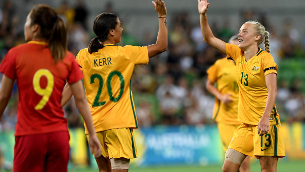 Tameka Butt (R) has joined Melbourne City to bolster its W-League squad. 