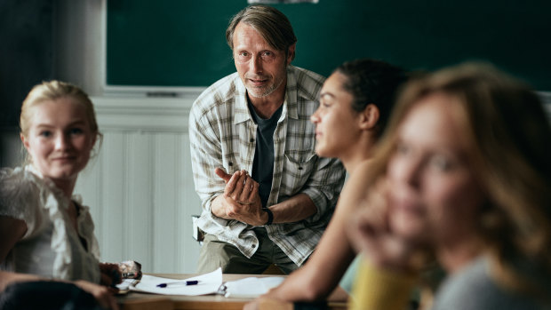 Mads Mikkelsen plays a teacher who embarks on a dangerous project in Another Round.