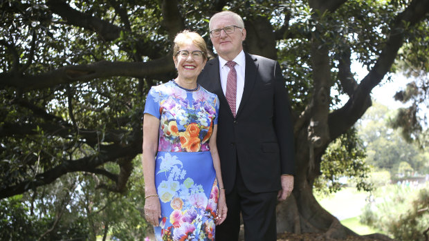 Justice Margaret Beazley and husband Dennis Wilson on Sunday.