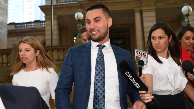 Salim Mehajer (centre) leaves the Central Local Court earlier this month.