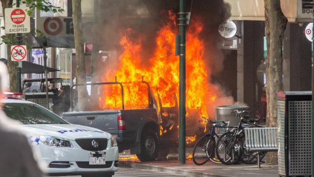 A general view of the scene on Bourke Street where Shire Ali carried out his deadly rampage.