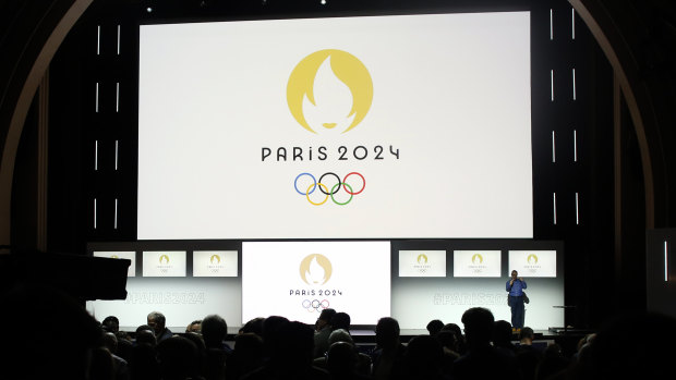 The French Olympics logo on display in Paris this month.