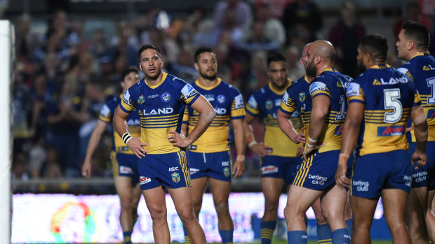 Rock bottom: The Eels are set to claim their third wooden spoon in seven years after being hammered by the Cowboys on Friday night.