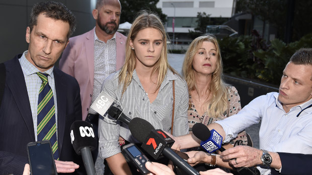 Shayna Jack with her mother, Pauline, and lawyer after a meeting with ASADA in August 2019.