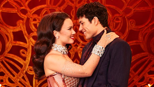 Alinta Chidzey and Des Flanagan play star-crossed lovers Satine and Christian in Moulin Rouge! The Musical!