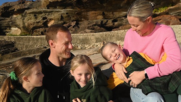 Cherry-Evans and his wife Vessa Rockliff with their daughters Navi (left), Harvie (3rd from left) and Tully.