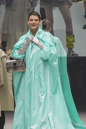 Linda Evangelista appears on the runway following the Fendi presentation during New York Fashion Week.