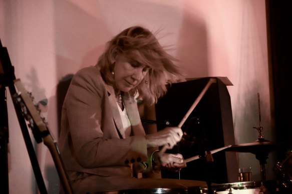Morrison, The Go-Betweens’ drummer between 1980 and 1989, at her kit.