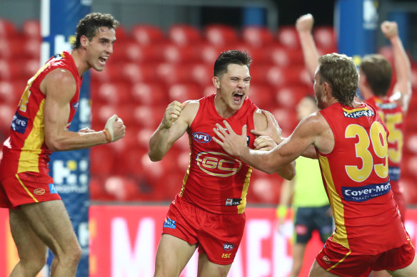 Ben Ainsworth celebrates a goal. 
