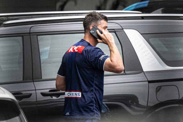 Cameron Ciraldo on his way into Bulldogs training on the day his club was served a statement of claim from Jackson Topine’s lawyer.