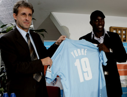 Dwight Yorke (right) during his days with Sydney FC.