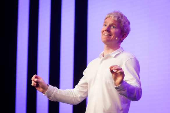 Stripe CEO Patrick Collison on-stage in Sydney.