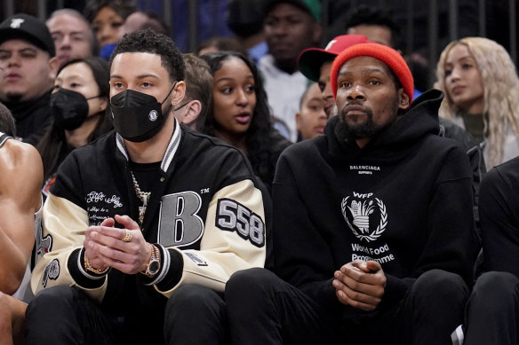 New Nets forward Ben Simmons with teammate Kevin Durant.