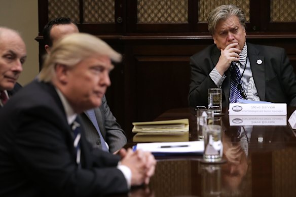 Donald Trump and Steve Bannon in the White House early in Trump’s first term.