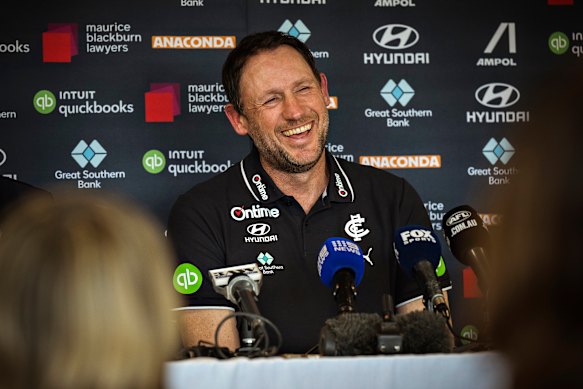 Josh Fraser was all smiles as his appointment as Carlton coach was confirmed on Tuesday.