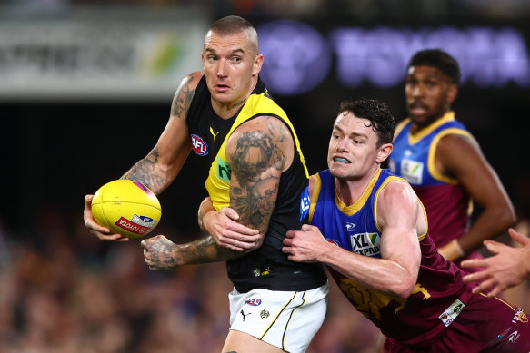 Dustin Martin in action during Thursday night’s loss to the Lions.