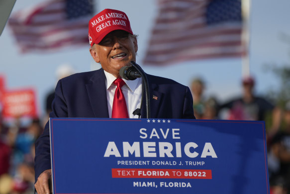 Donald Trump speaks at a rally in Florida. 
